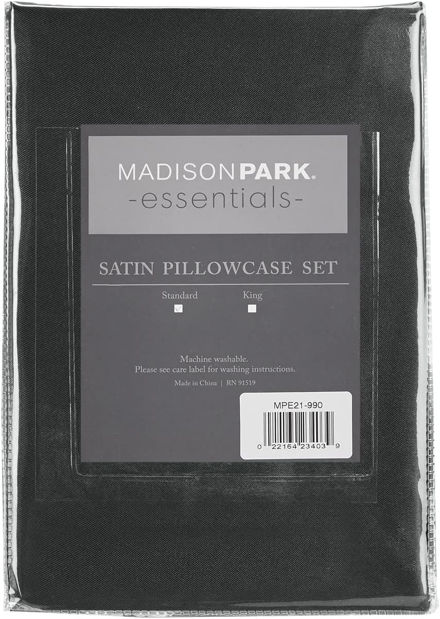 Madisonpark Madison Park Essentials Set of 2 Satin Pillowcase for Hair & Skin, Luxuriously Soft, Silky with Natural Sheen Luster Cool to To…