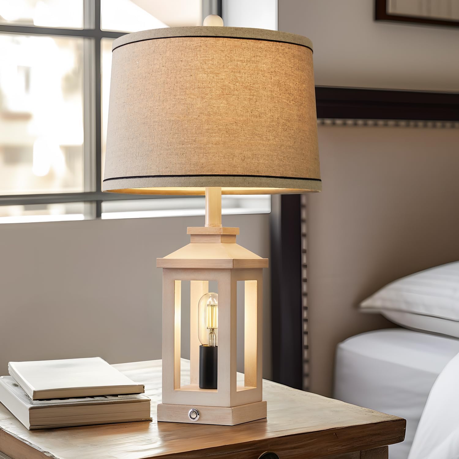G-SAFAVA 23.75" Retro Farmhouse USB C+A Ports Table Lamp with 3 Way Dimmable Touch Control White Nightlight Vintage Modern Lamp for…