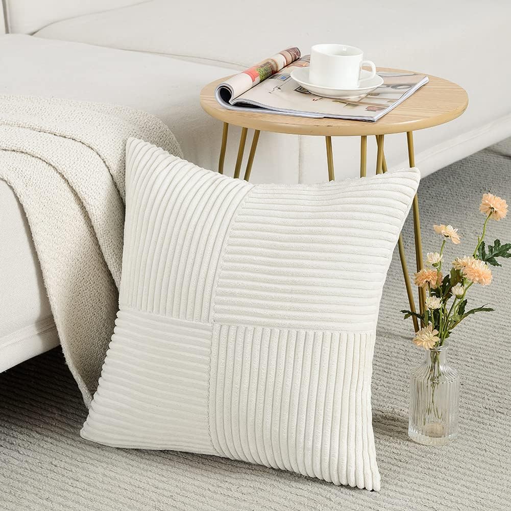 Fancy Homi Cream White Decorative Throw Pillow Covers 20x20 Inch for Living Room Couch Bed Sofa, Farmhouse Boho Home Decor, Soft Corss…