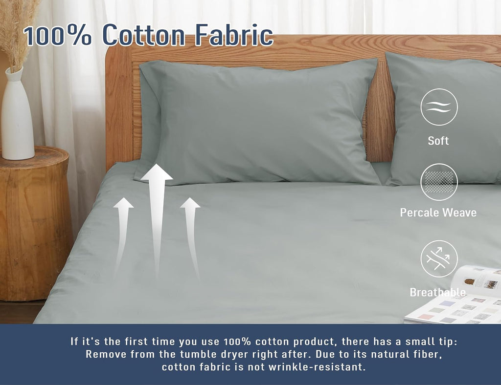 Homtec Pillow Cases, Standard Queen Size Cotton Percale Weave Pillowcases, Pre-Shrunk Breathable and Hypoallergenic Pillowcases, Set of 2 (…