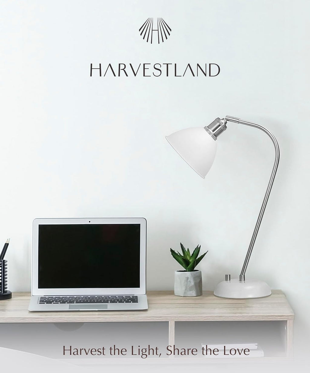 Harvestland Halo Silver White Adjustable Desk Lamp – Pharmacy Style Table Lamp, Metal Reading Lamp with Solid Base, Industrial Desk Lamps f…