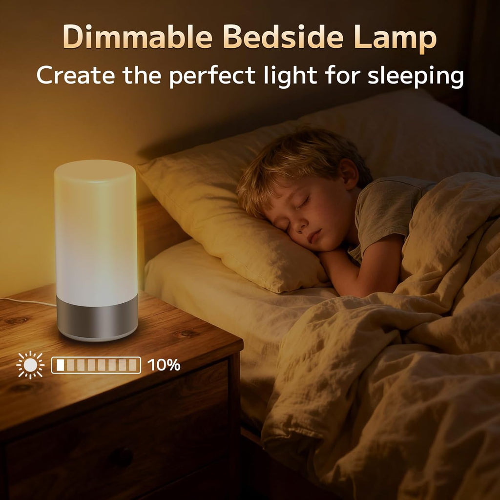 Table Lamp, Bedside Touch Control Lamp for Bedroom 3 Level Dimmable Warm White Lights with 256 RGB Color Mode Modern Deisgn Smart…