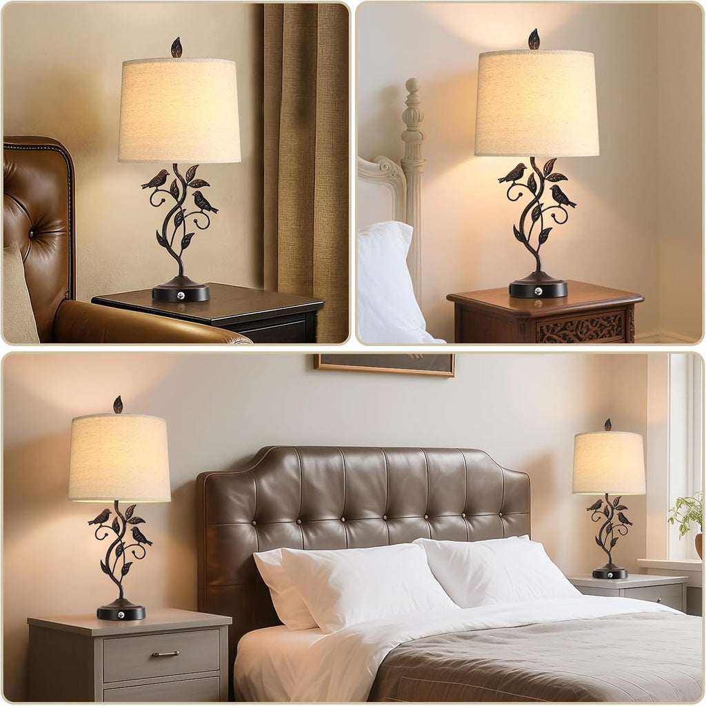 27" Set of 2 Touch Farmhouse Table Lamps for Living Room with 3-Way Dimmable 2 USB Ports, Vintage Rustic Iron Leaf Nightstand Lamp for…