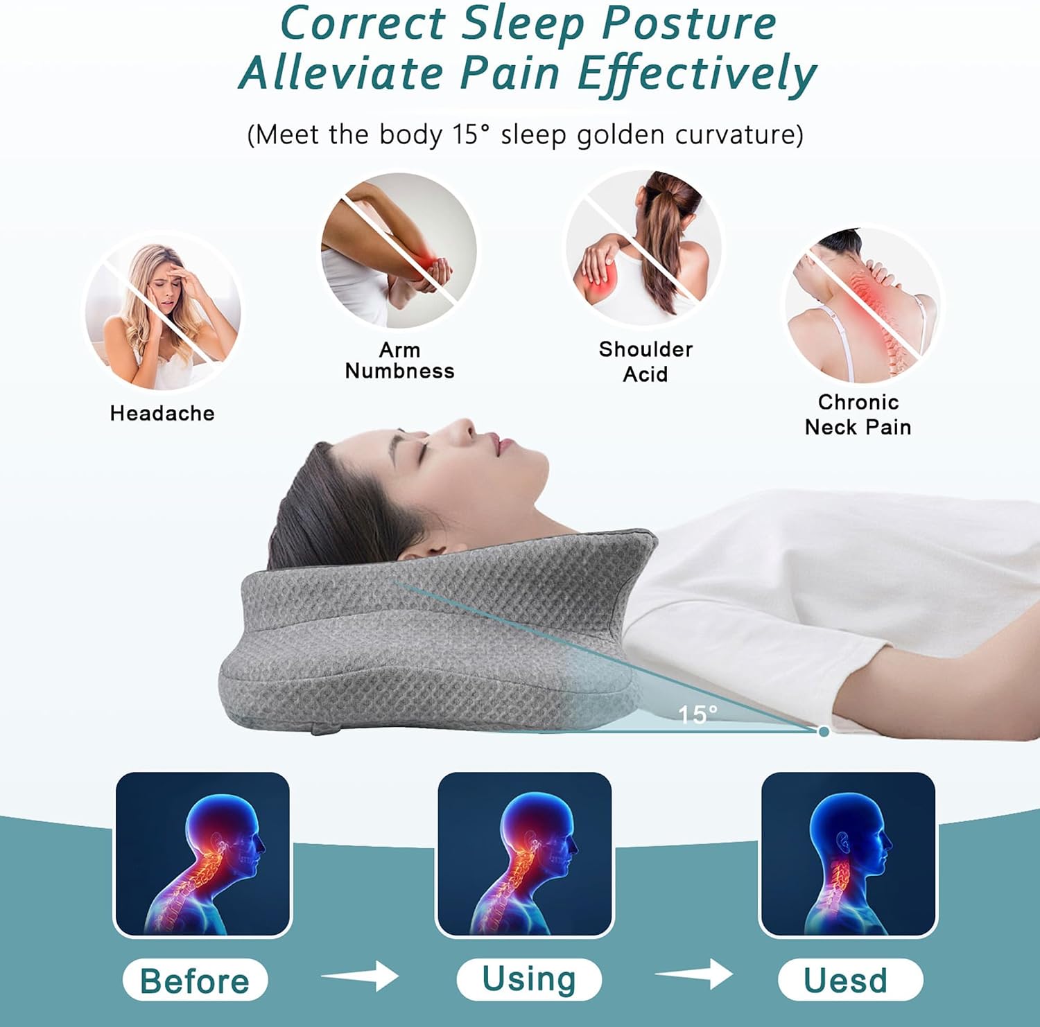 CHxxy Cervical Neck Pillow for Sleeping, Memory Foam Pillows, Ergonomic Side Sleeper Pillows, Cooling Orthopedic Neck Support Pillow for Ba…