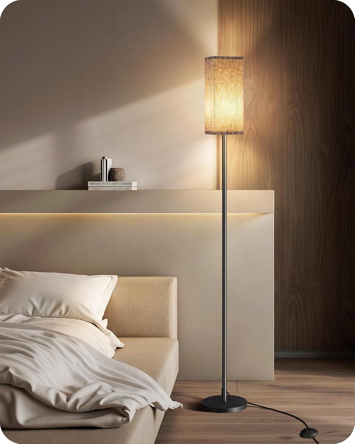 64.2” Dimmable Floor Lamp for Living Room with Remote and Foot Switch, Corner Floor Lamp for Bedroom, Includes 10W A19 Bulb, Modern…