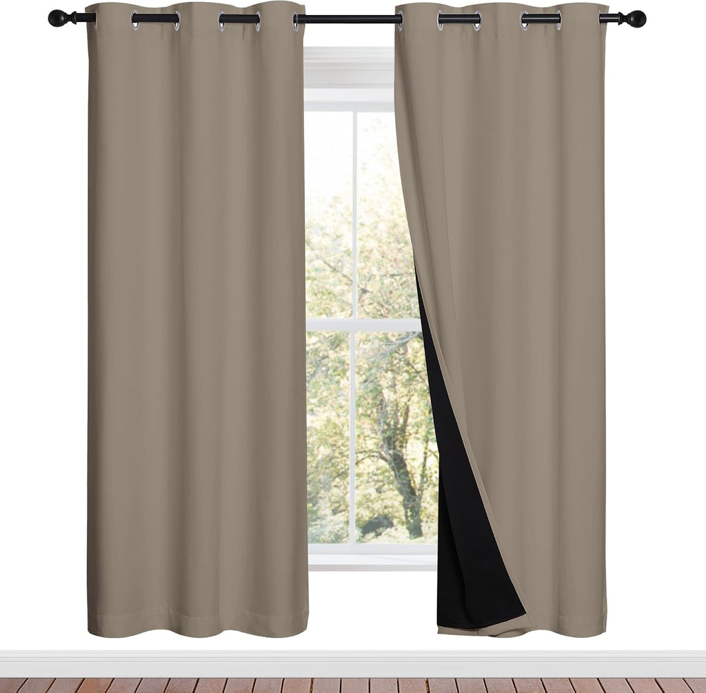 Nicetown Taupe Full Shade Curtain Panels, Pair of Energy Smart & Noise Blocking Out Blackout Drapes for Dining Room Window, Thermal Insulat…