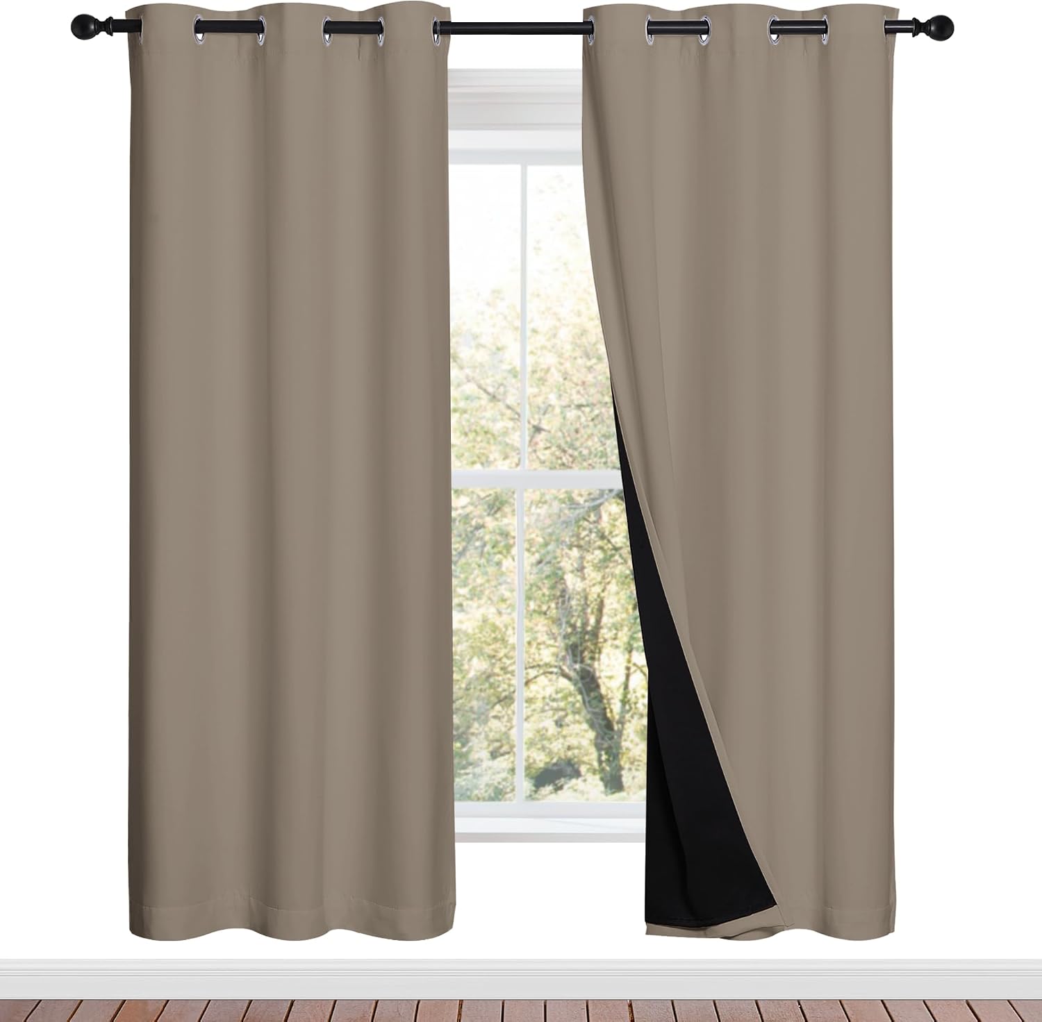 Nicetown Taupe Full Shade Curtain Panels, Pair of Energy Smart & Noise Blocking Out Blackout Drapes for Dining Room Window, Thermal Insulat…