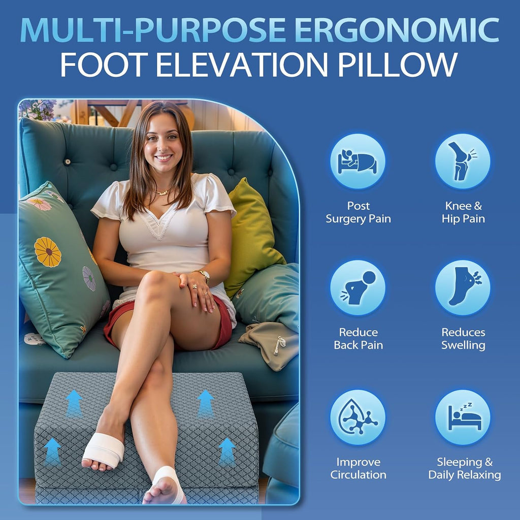 Wellsin 2 Height Adjustable Wedge Leg Pillow for Elevation, Memory Foam Leg Elevation Pillows for Swelling with 3 Handles and Washable Cover