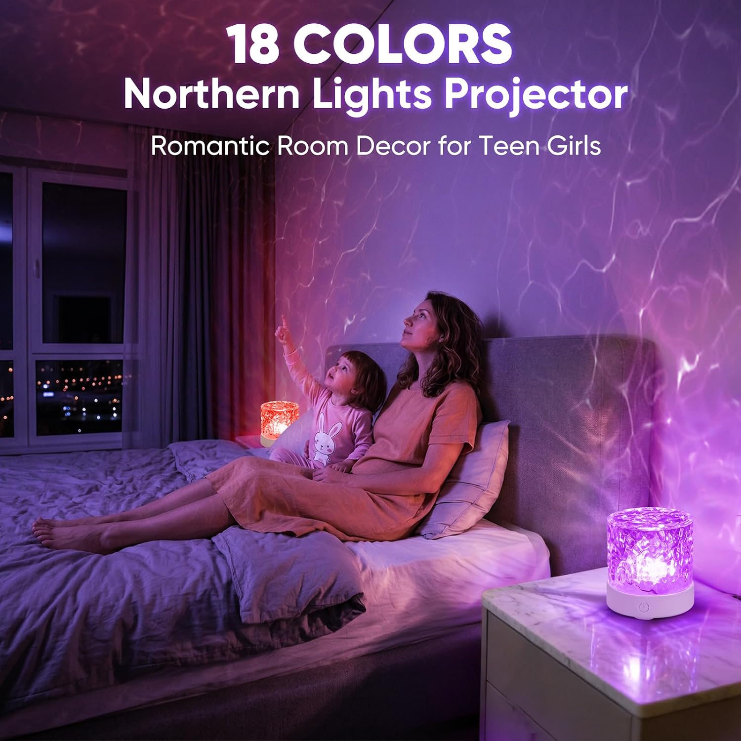 Yxqua Northern Lights Ocean Wave Projector Light, Galaxy Light Projector, 16 Colors Gradual Rotating Water Ripple Ambient Light Non-Wood, A…
