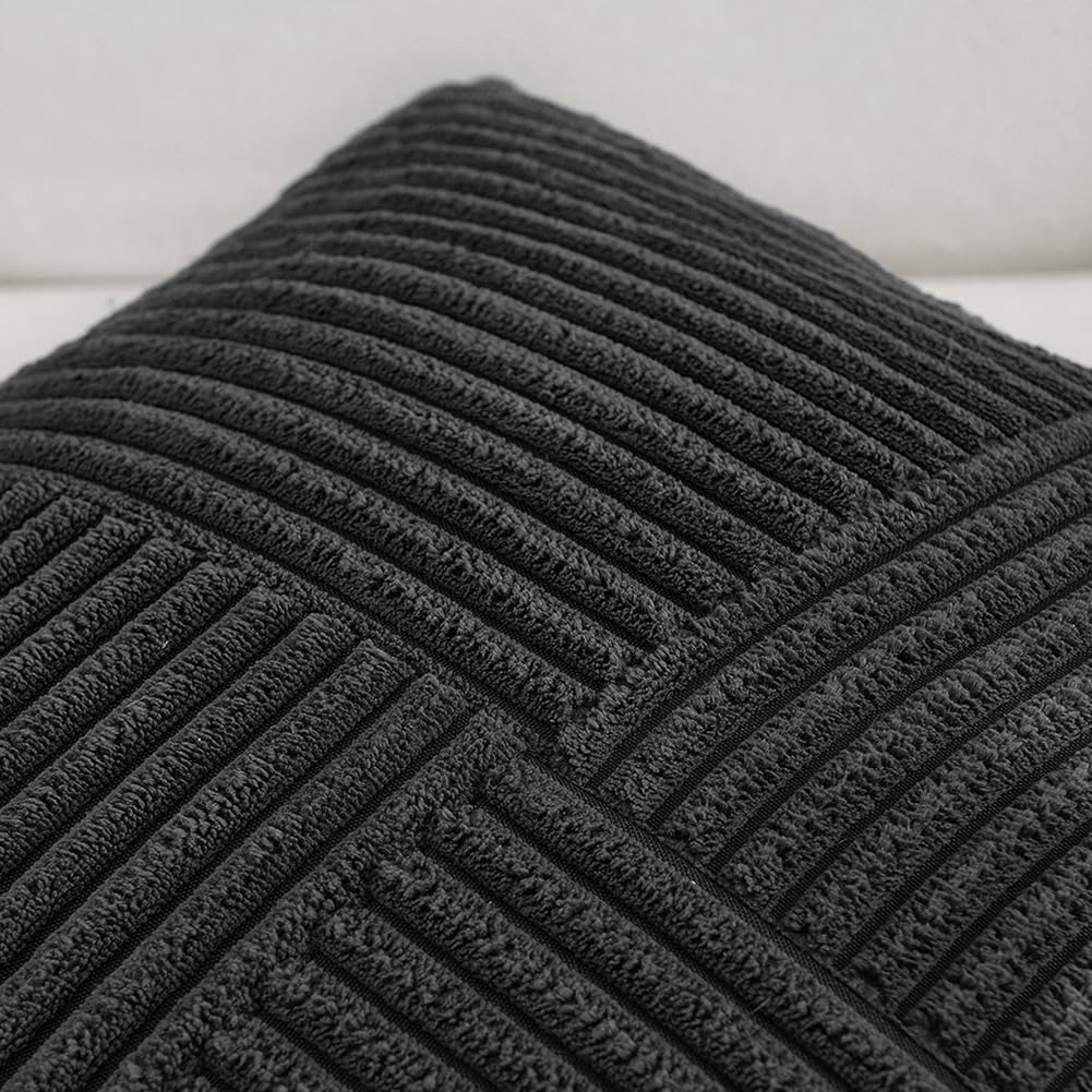 Fancy Homi 2 Packs Black Samll Decorative Throw Pillow Covers 12x12 Inch with for Couch Bed Sofa, Rustic Farmhouse Boho Home Decor, Soft…