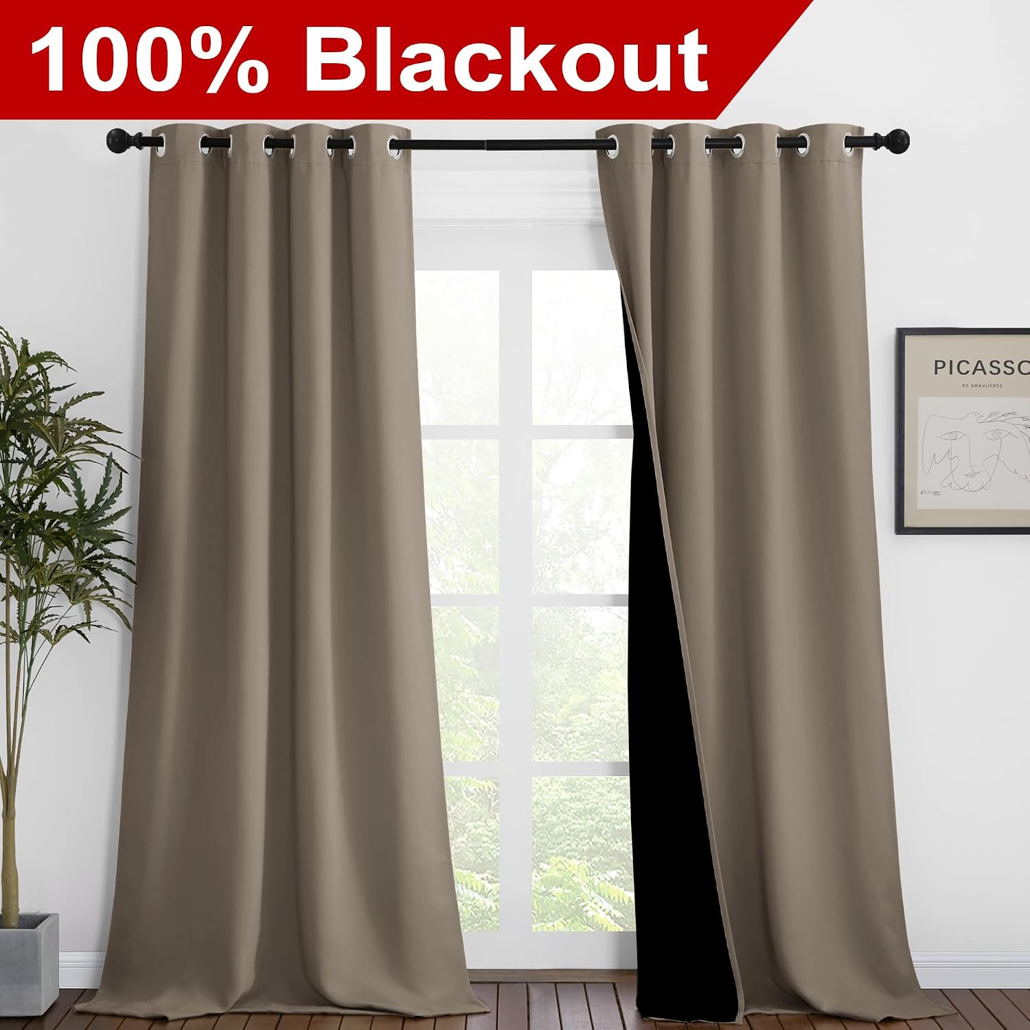 Nicetown 100% Blackout Blinds, Set of 2, 46 inches x 96 inches, Laundry Room Decor Window Treatment Curtains for Large Patio Sliding Door,…