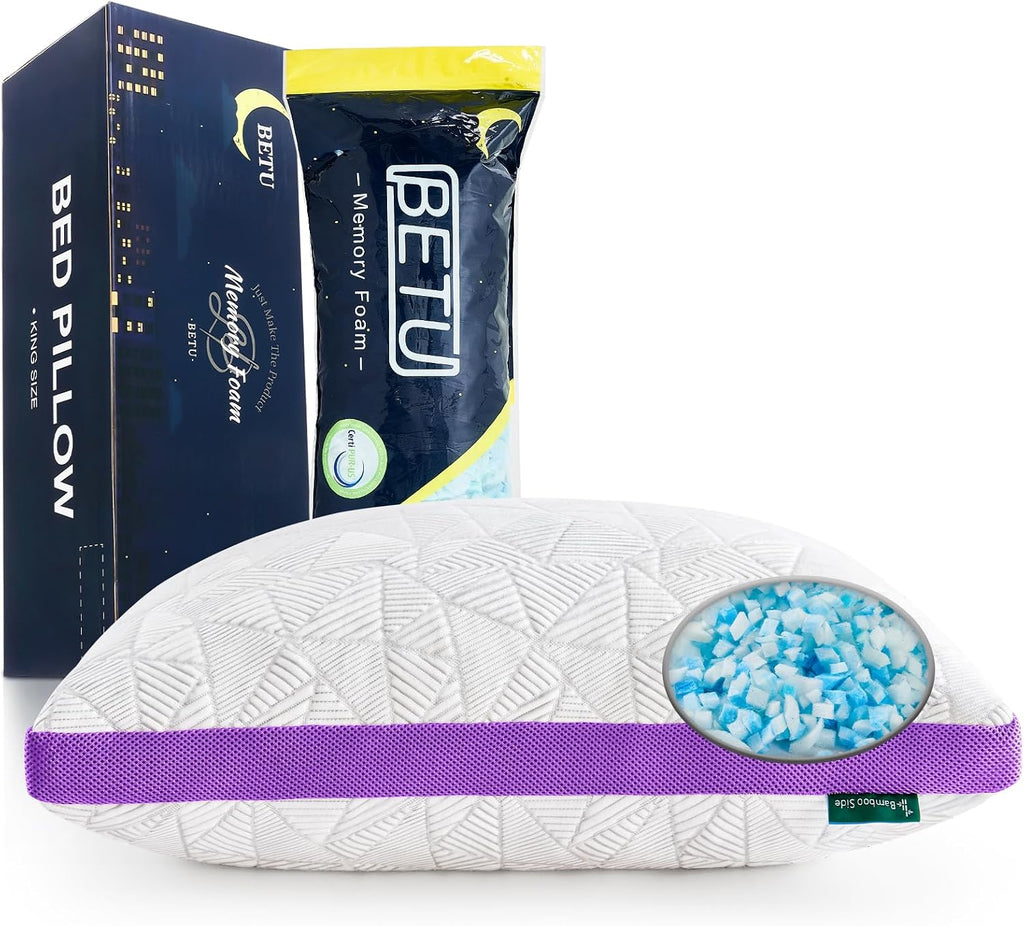 BETU Cooling Pillow Queen Size, Shredded Memory Foam Cool Pillow for Hot Sleepers, Adjustable Firm Soft Support Bed Pillows Perfect for…