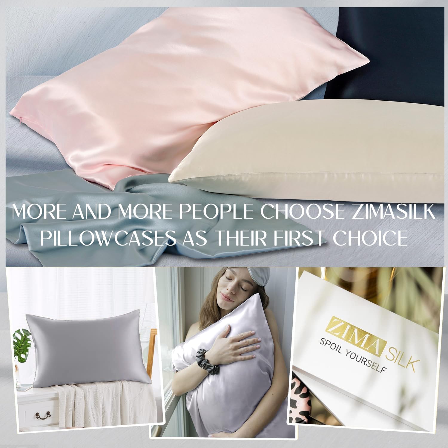 Zimasilk 100% Pure Mulberry Silk Pillowcase for Hair and Skin everyday comfort, Soft and Smooth, Both Sides Grade 6A Silk,600 Thread…