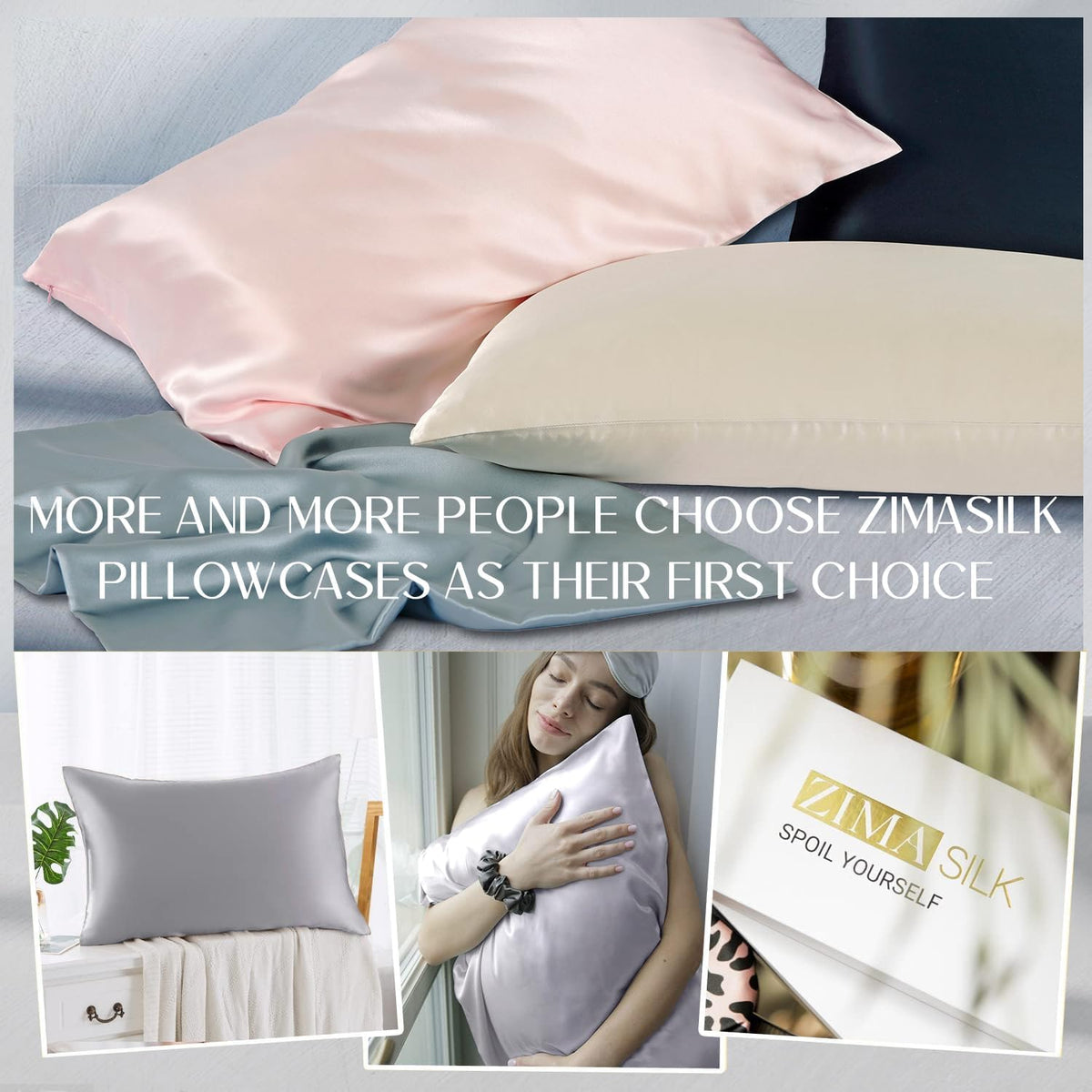 Zimasilk 100% Pure Mulberry Silk Pillowcase for Hair and Skin everyday comfort, Soft and Smooth, Both Sides Grade 6A Silk,600 Thread…