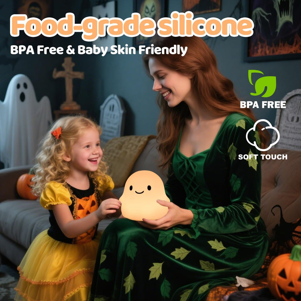 Rytinazzz Halloween Ghost Night Light, Color-Changing & 50-Hour Battery, Spooky-Cute Squishy Lamp for Kids, USB Rechargeable with Timer, Ha…