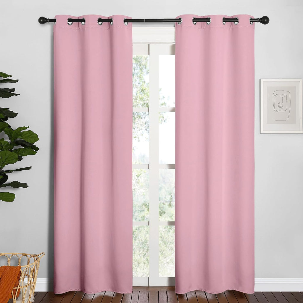NICETOWN Window Curtain Panels, Thermal Insulated Solid Grommet Blackout Draperies/Drapes for Basement (Crystal Pink, 1 Pair, 34 by 84-inch)