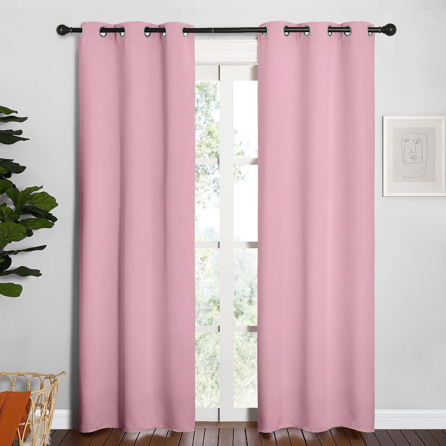 NICETOWN Window Curtain Panels, Thermal Insulated Solid Grommet Blackout Draperies/Drapes for Basement (Crystal Pink, 1 Pair, 34 by 84-inch)