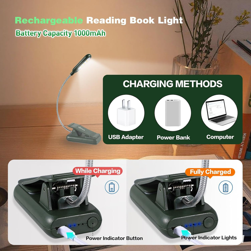 Vavofo Rechargeable Book Light for Reading in Bed Kids, 7 LED Reading Light with 9-Level Warm Cool White Daylight, Eye comfort Lamp with…