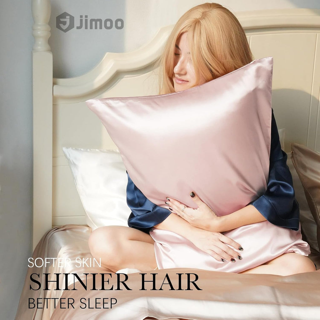Jjimoo 100% Mulberry Silk Pillowcase for Hair and Skin, 22 Momme Pure Natural Silk Pillow Case Both Sided with Zipper, Pillow Cover for Wom…