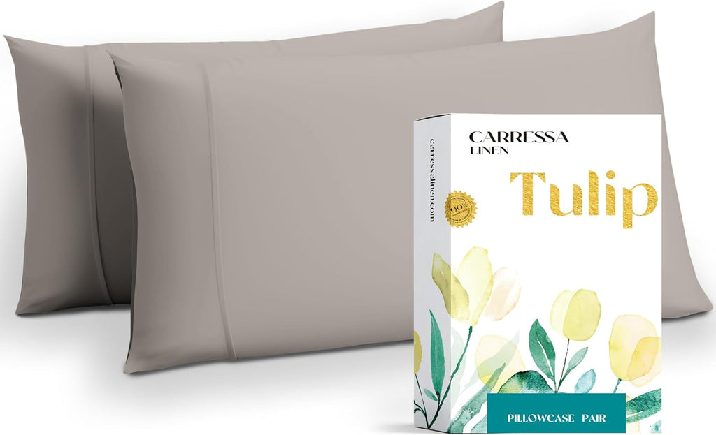 Carressa Linen Luxury Egyptian Cotton King Pillow Cases Set of 2-800 Series Tulips Collection Pillowcases for Sleeping (Taupe), Soft…