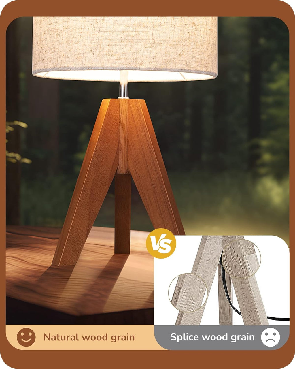 EDISHINE Small Table Lamp, Wooden Tripod Bedside Lamp with Linen Fabric Lampshade, 14.2" Nightstand Lamp for Bedroom, Living Room…