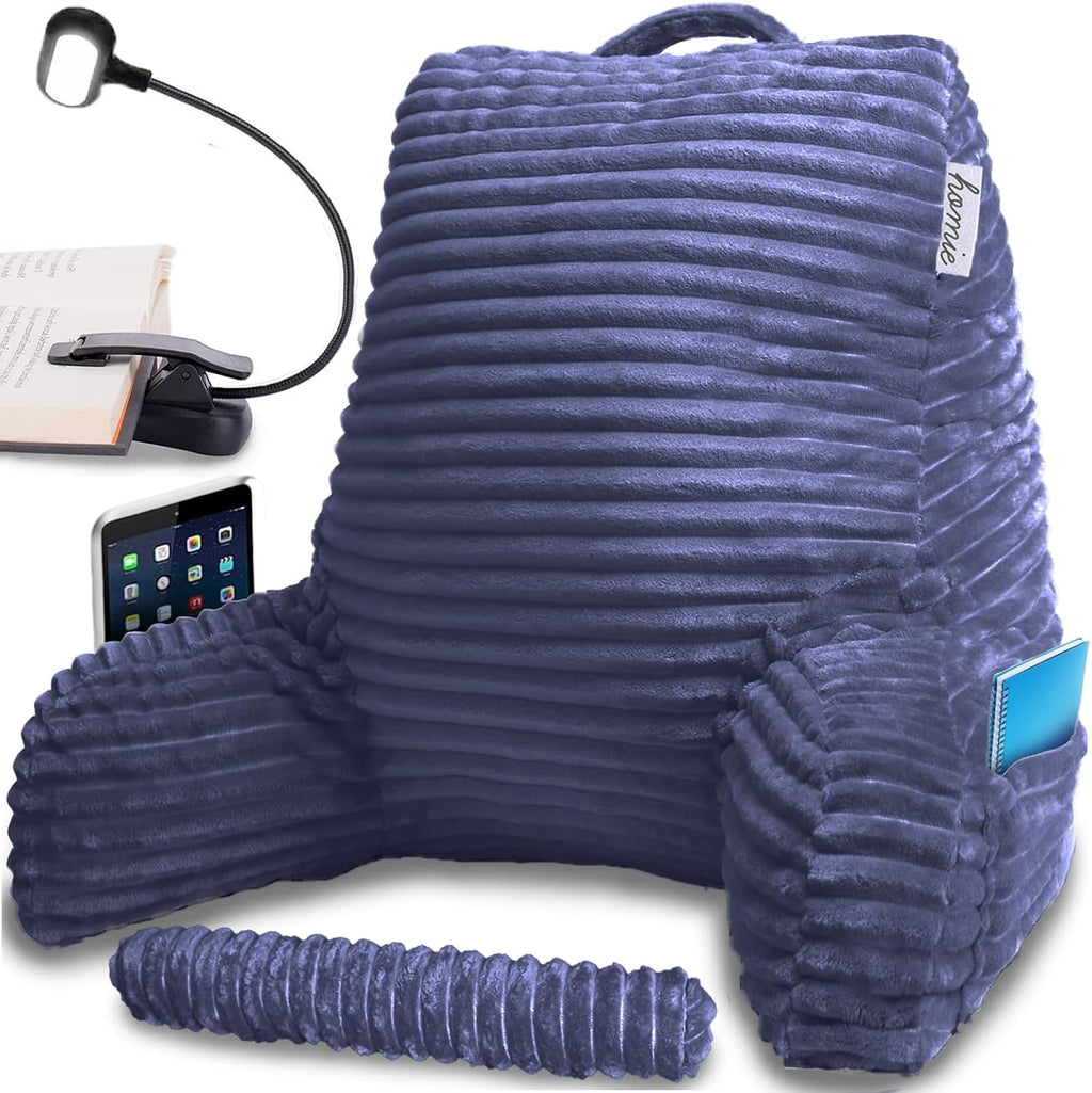 Homie Reading Pillow with Reading Light and Wrist Support, Has Arm Rests, and Back Support for Bed Rest, Lounging, Reading, Working on…