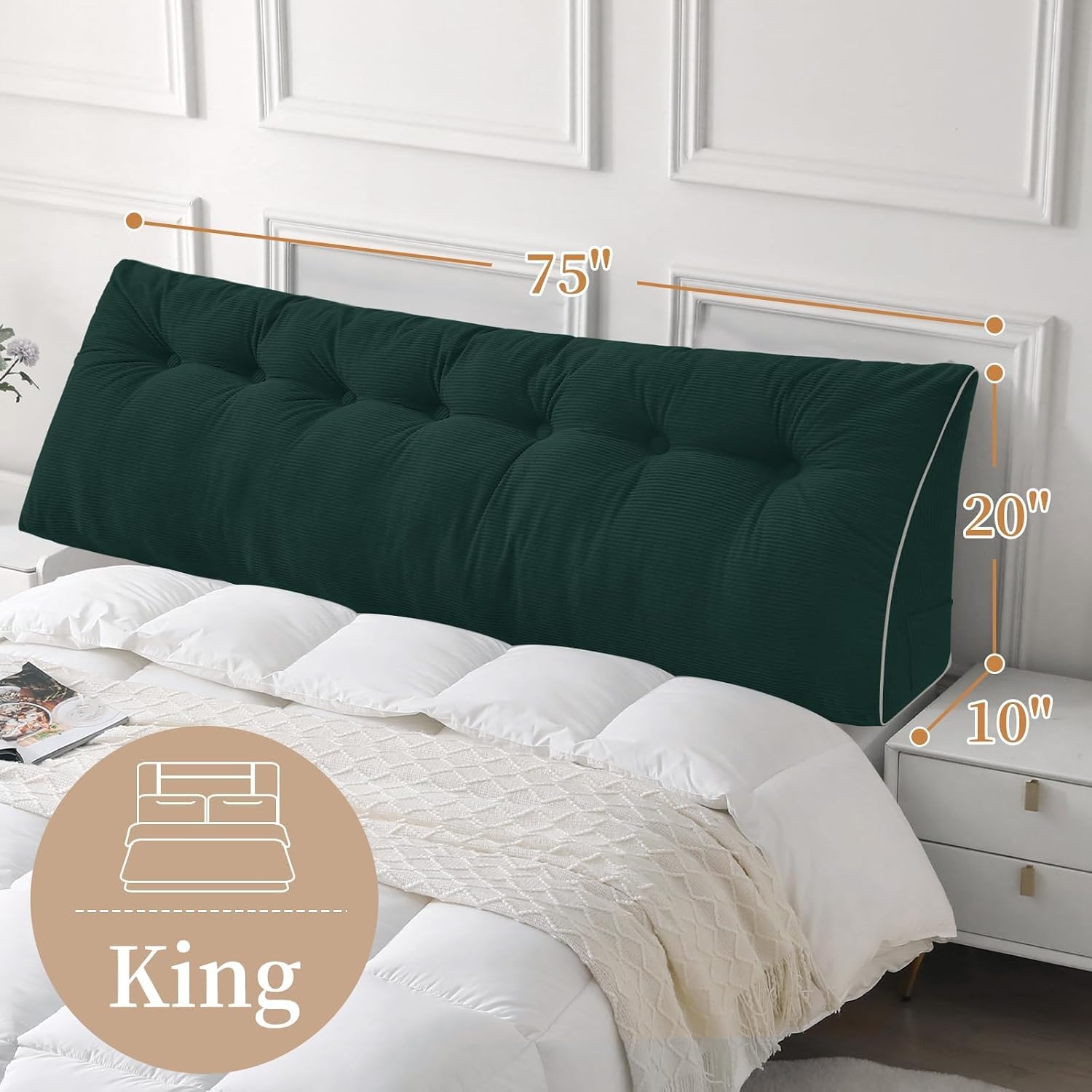 Sasttie Headboard Pillow King, Wedge Pillow Headboard for Sitting Up in Bed, Back-Rest Support Triangular Cushion for Reading - Features Re…