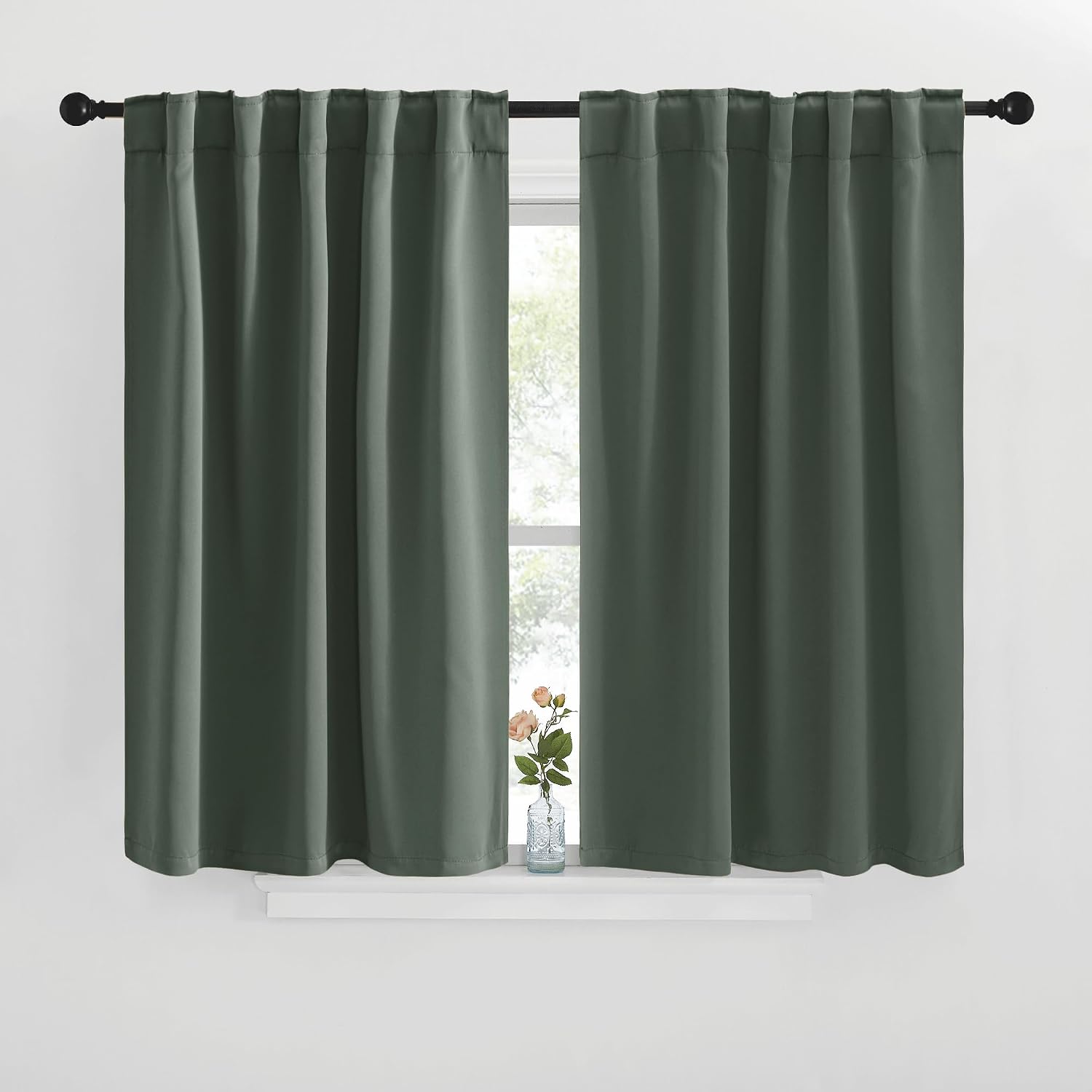 NICETOWN Short Curtains for Kitchen Window - (Dark Mallard Color) W42 x L40, Double Panels, Home Decoration Light Blocking Thermal…