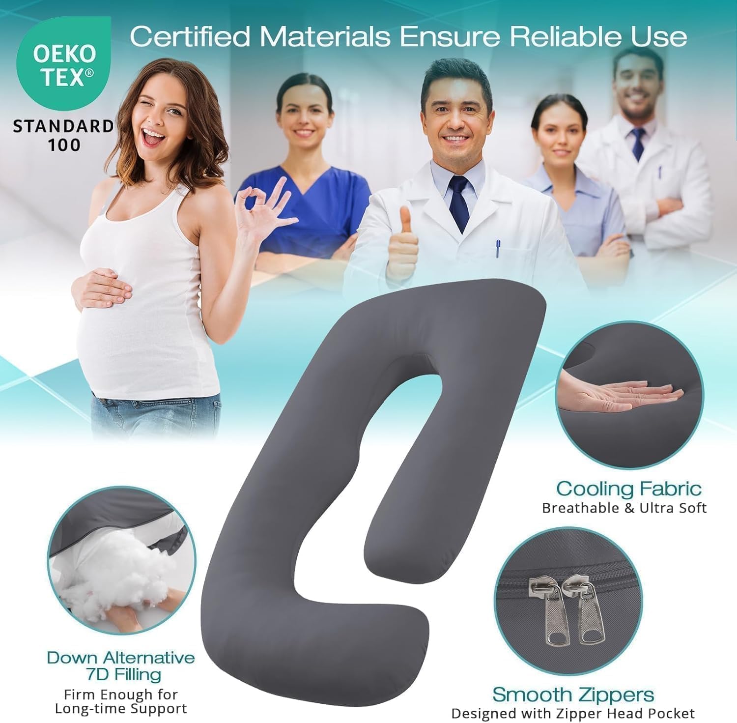 Sasttie Pregnancy Pillows for Sleeping, Jumbo U Shaped Cooling Full Body Pillow with Removable Cover, Pregnant Women Must Haves, Maternity…