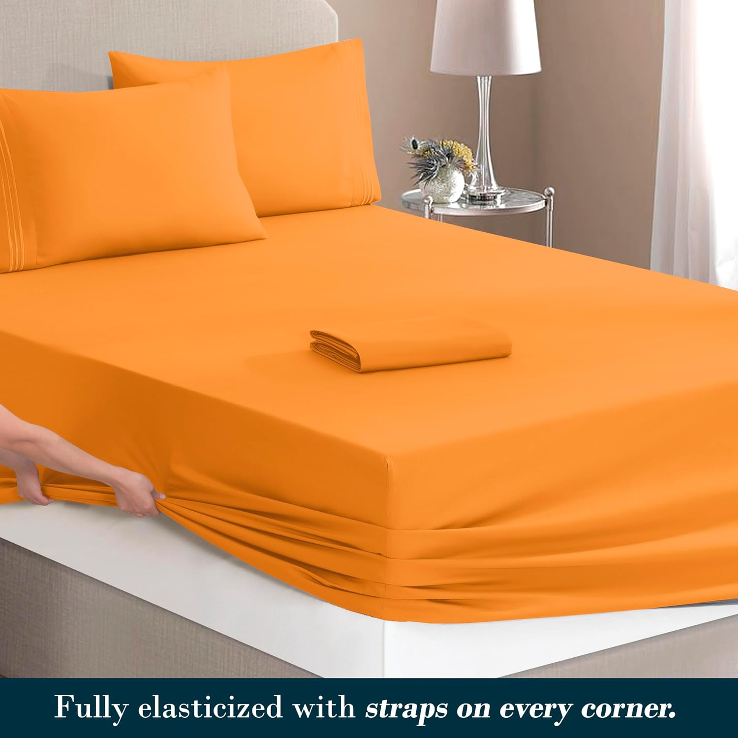 MocassiLuxuryBedding Mocassi King Size 4-Piece Bed Sheet Set - 1800 Hotel Quality Microfiber 18-24 Inches Extra Deep Pocket Fitted Sheet- L…