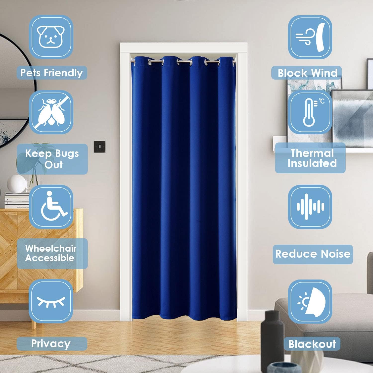 ChrisDowa Blackout Door Curtains for Doorway Privacy, Grommet Closet Curtains for bedroom closet door, Thermal Insulated Temporary Doorway…