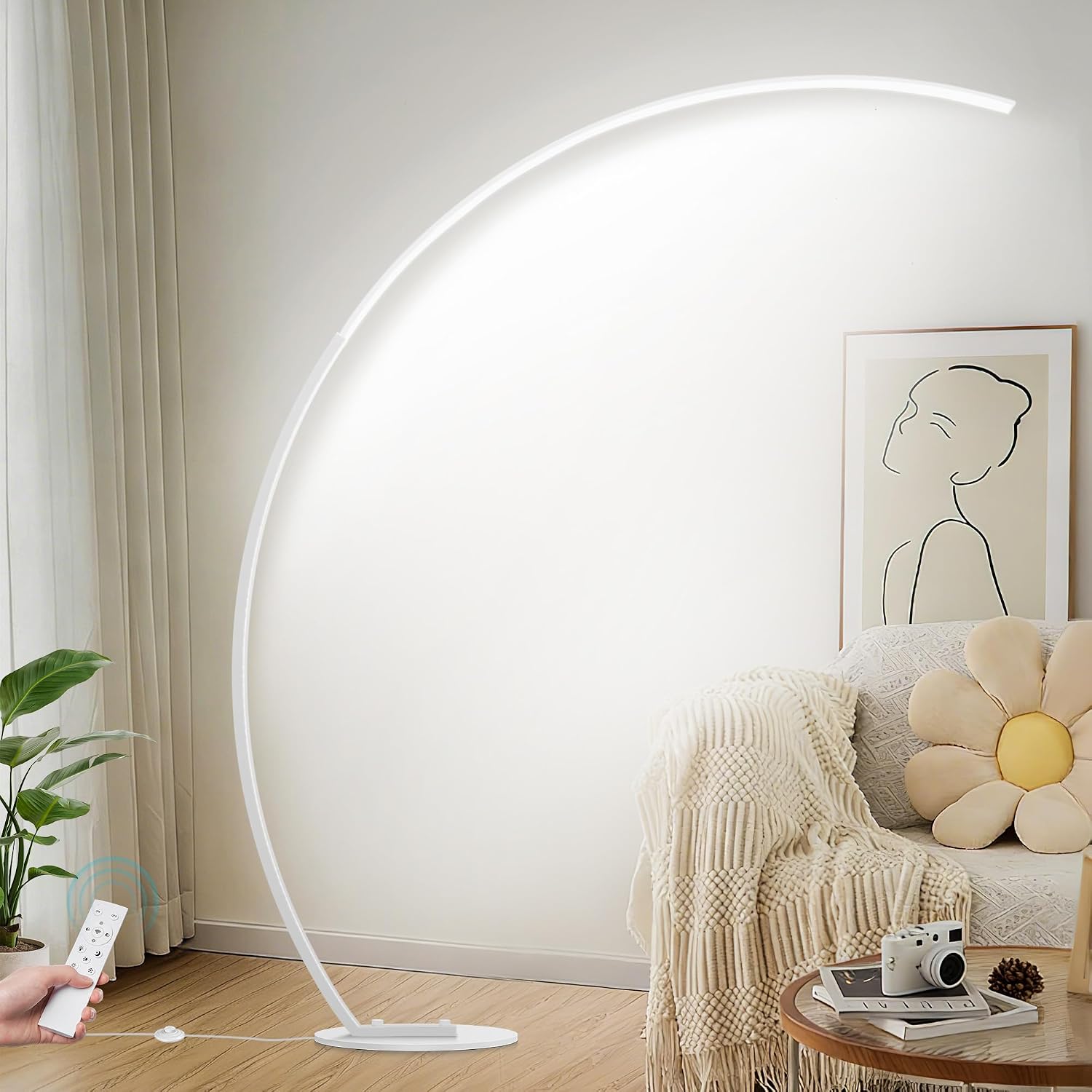 2000LM Ultra-Wide Coverage LED Lamps for Living Room with 3 Color Temperatures, White Dimmable Arc Floor Lamps, Modern Standing Tall Lamp…