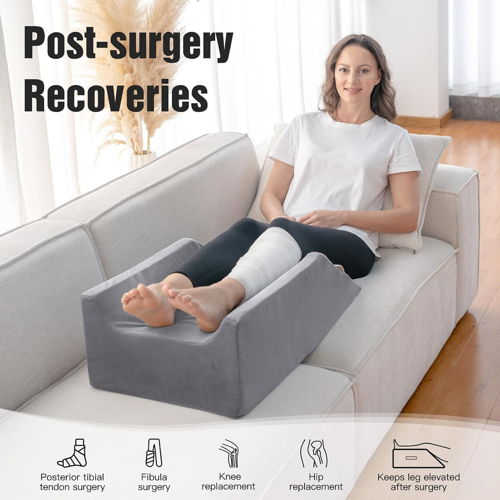 LightEase Post-Surgery Leg, Knee, Ankle Elevation Double Wedge Pillow, Memory Foam Leg Elevating Pillow for Injure, Sleeping, Foot Rest, Re…