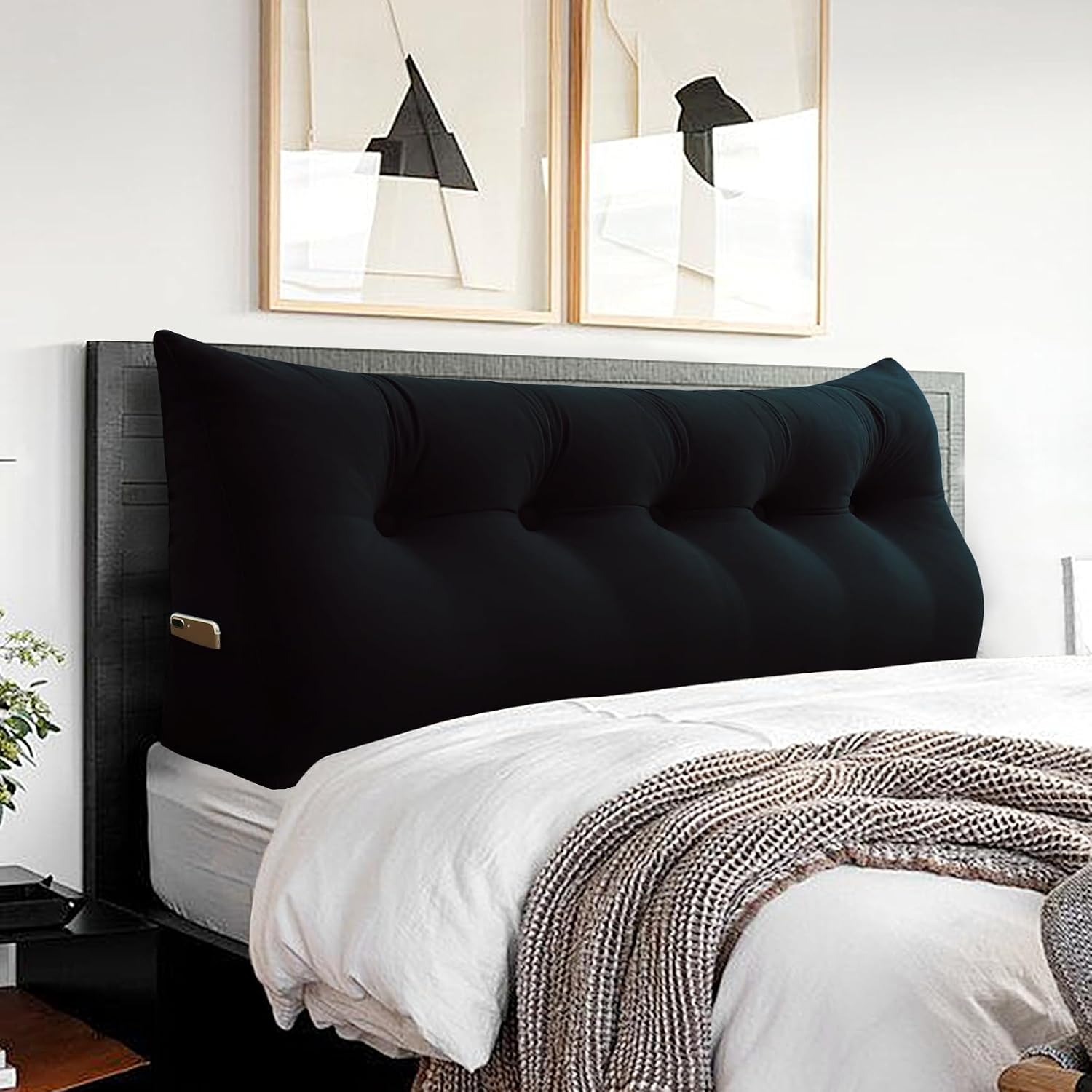 Headboard Pillow Queen - Bed Wedge Pillow for Headboard, Reading Pillow for Sitting in Bed, Large Velvet Positioning Back Support Bedrest…