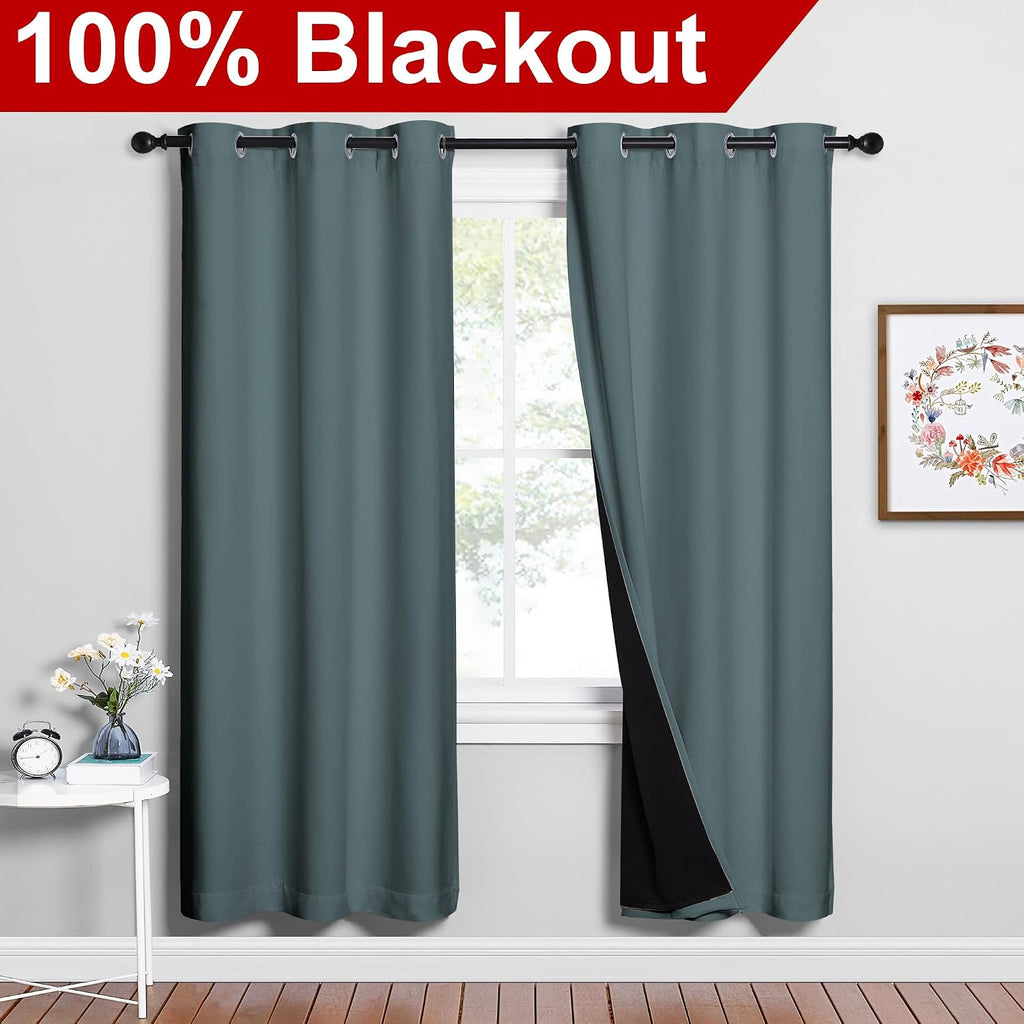Nicetown Full Shade Curtain Panels, 37" Wide x 70" Long, Greyish Blue, Pair of Thermal Insulated & Energy Efficiency Blackout Drapes for Li…