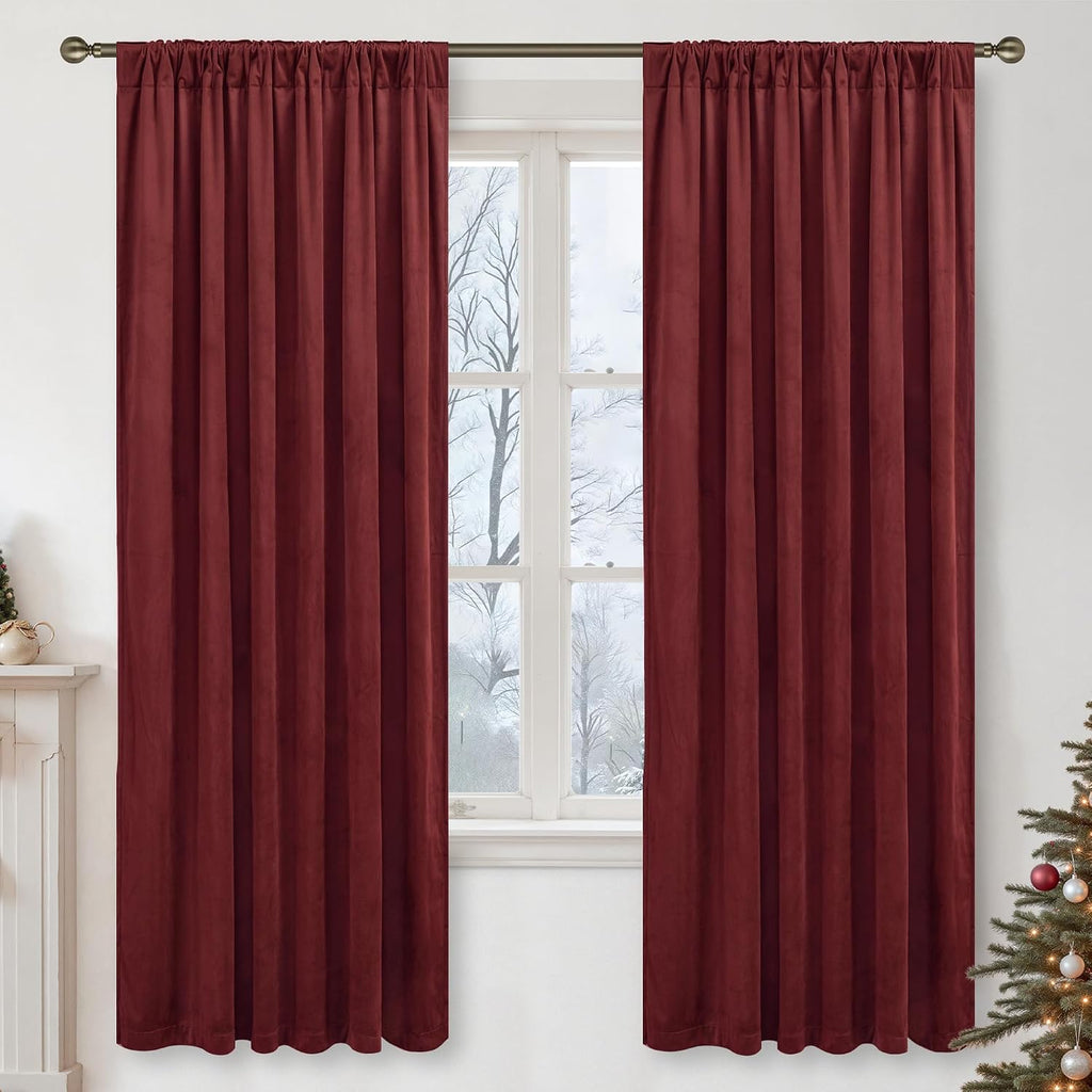 Lamit Burgundy Red Velvet Curtains 72 Inch for Living Room, Vintage Thermal Insulated Panels Christmas Decor Room Darkening Back Tab and Ro…