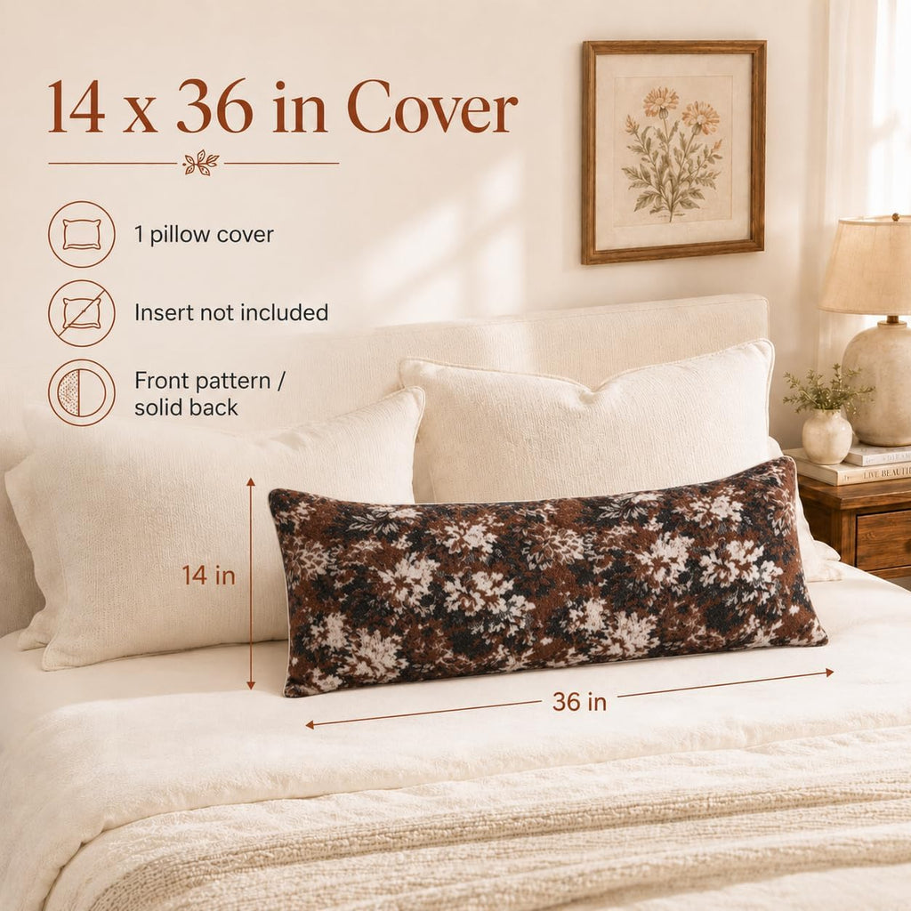 Haguko Vintage Floral Throw Pillow Covers 14x36 Long Lumbar Tapestry Chenille Soft Decorative Farmhouse Rectangular Accent Body Pill…