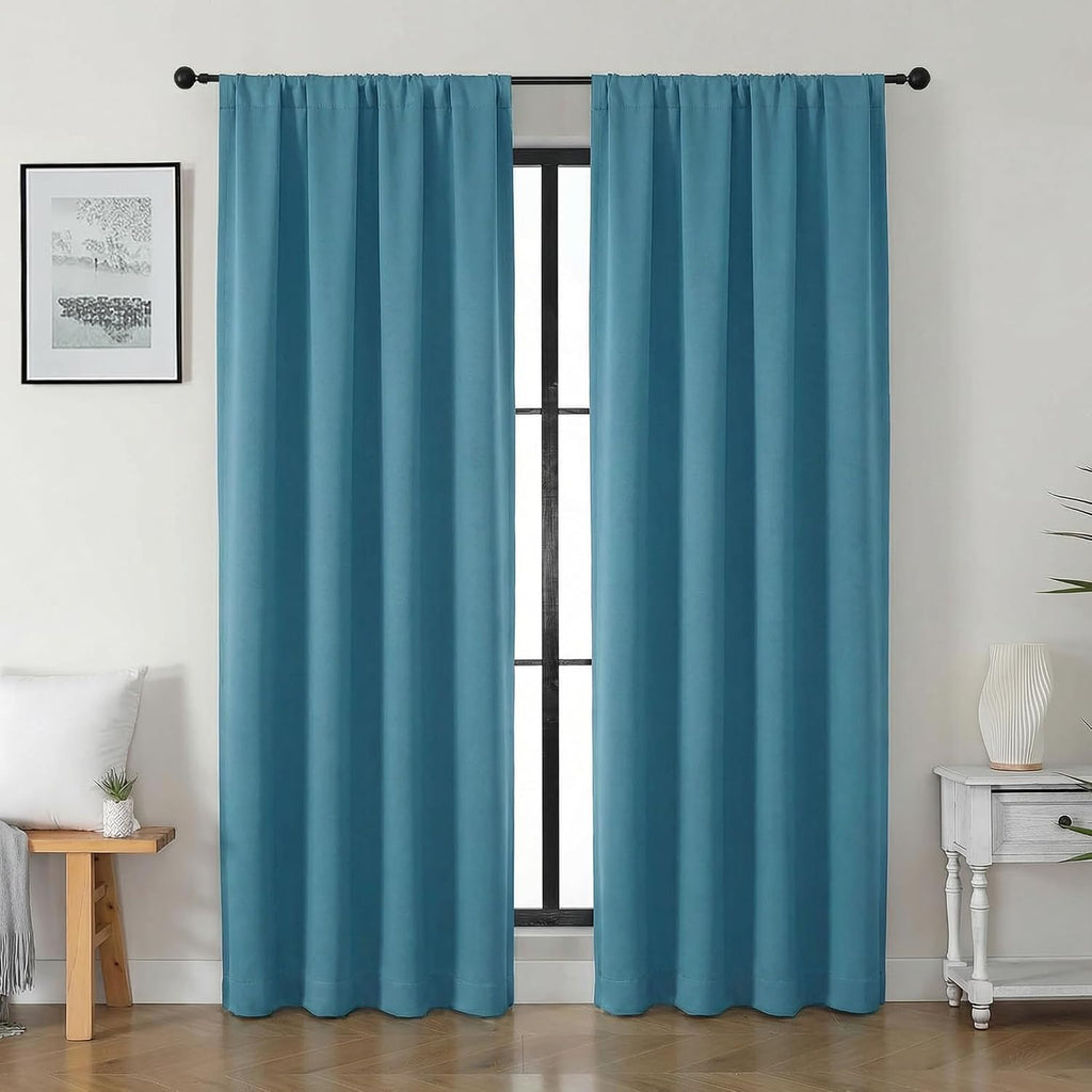 Gwine Turquoise Blackout Curtains for Bedroom 72 Inches Long - Thermal Insulated Noise Reducing Window Curtain Panels, Solid Room…
