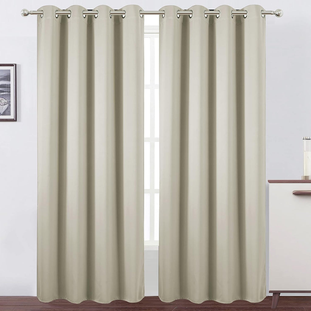 Lemomo Light Beige Blackout Curtains 52 x 84 Inch Long Beige Curtains Set of 2 Panels Room Darkening Curtains for Living Room 84 Inch silver