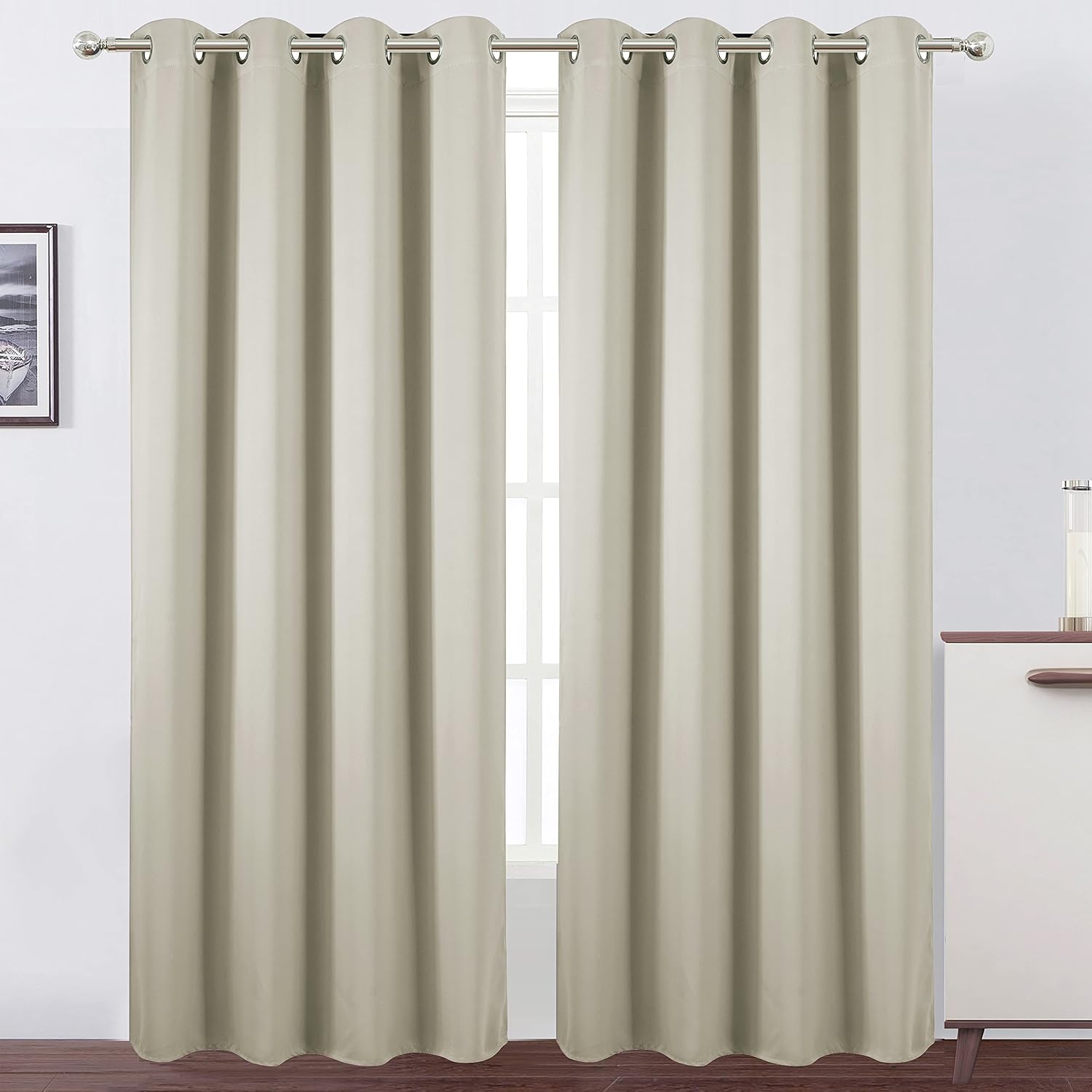 Lemomo Light Beige Thermal Blackout Curtains/52 x 95 Inch/Set of 2 Panels Room Darkening Curtains 95 Inch silver
