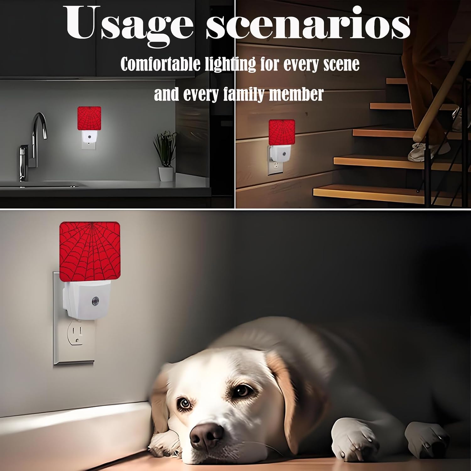 Red Spider Web Night Light, Plug Into Wall Decor for Stairway, Hallway, Kitchen, Dusk to Dawn Sensor Nightlights for Boys/Girls/Women/Men…
