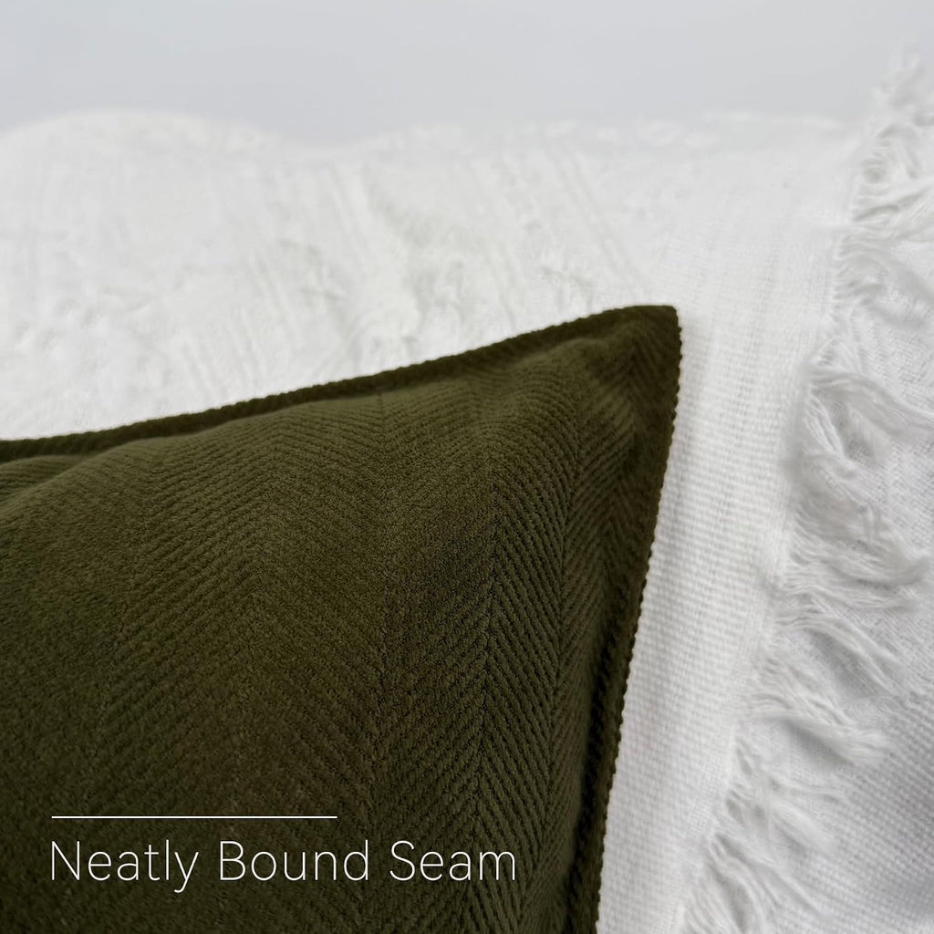 Zglaak Set of 2 Chenille Decorative Square Throw Pillow Covers with Classy Design, Durable, Room Decor,18 * 18inch (Olive Green) 18inch Green