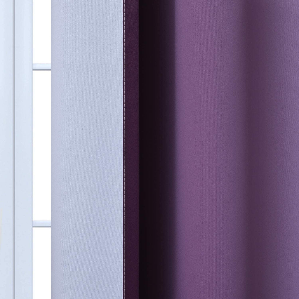 Yakamok Light Blocking Ombre Curtains, Greyish White and Purple Gradient Color Curtains, Room Darkening Grommet Window Drapes for Bedroom(P…