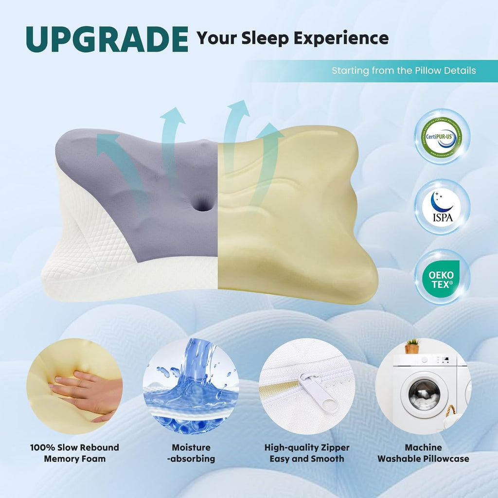 DumosLifestyle DUMOS Cervical Neck Pillow, Cooling Ergonomic Memory Foam Pillows for Neck with Breathable Pillowcase, Dual Height Orthopedi…