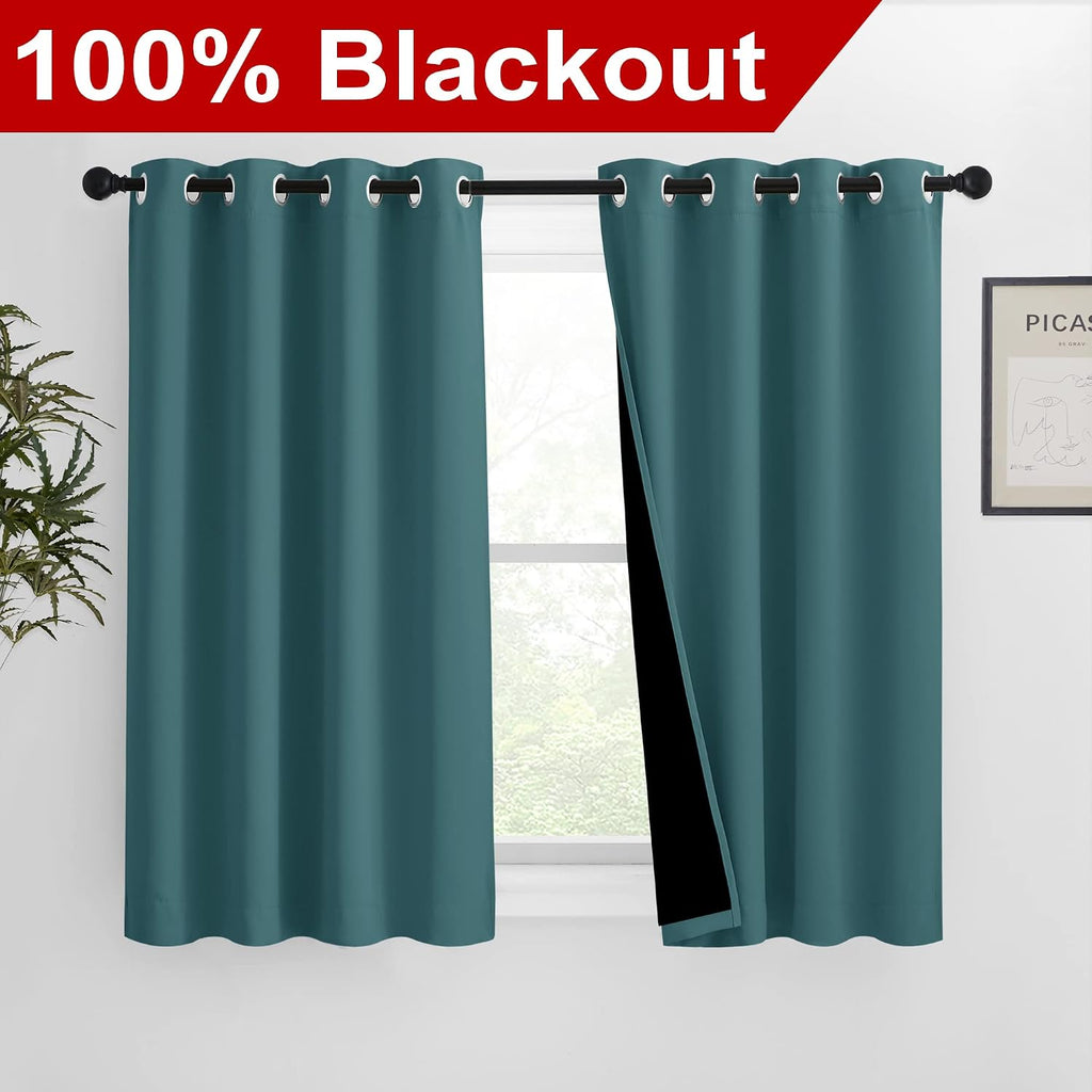 Nicetown 100% Blackout Curtains with Black Liners, Thermal Insulated 2-Layer Lined Drapes, Room Warming Small Window Draperies for Dining R…