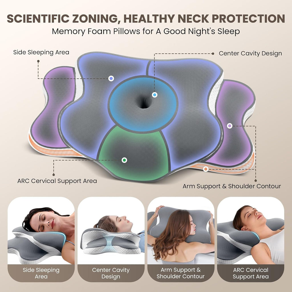 A-Pce 2 Pack Neck Cervical Pillow for Sleeping, Memory Foam Pillow with Soft Cover, Ergonomic Support Pillow for Neck & Shoulder