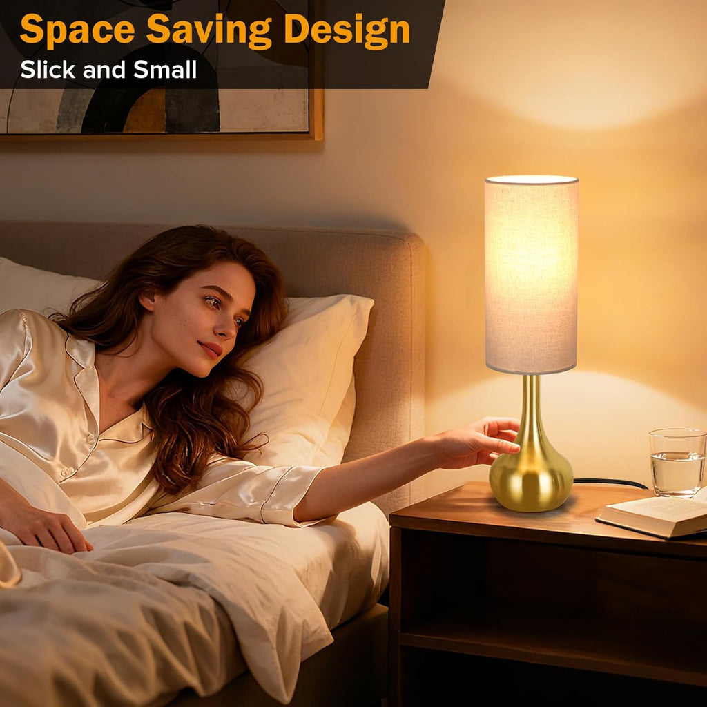 Ledikon Touch Gold Table Lamp for Nightstand, 3-Way Dimmable, Space Saving & No Assembly Required, Upgraded Small Bedside Lamp for Bedroom,…