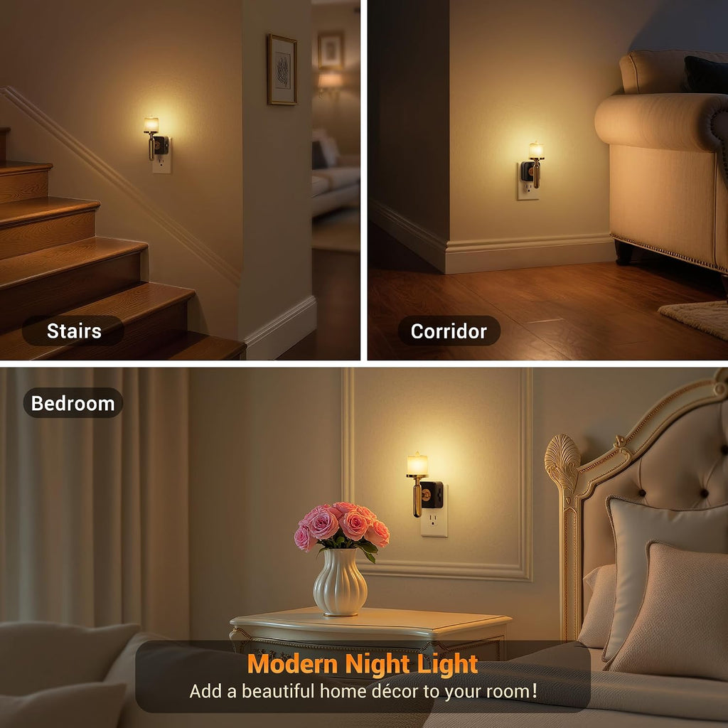 JandCase Candle Night Light, Night Lights Plug into Wall, 3000K Soft White, 0-100LM Adjustable Brightness, Dusk to Dawn Sensor NIghtlight…