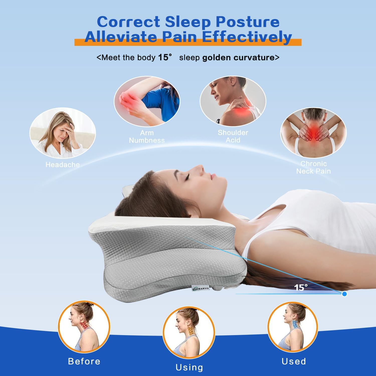 Qiubabyo Cervical Pillow for Neck Support, Adjustable Ergonomic Pillow Cozy Sleeping, Odorless Orthopedic Memory Foam Pillows, Contour Bed Pil…