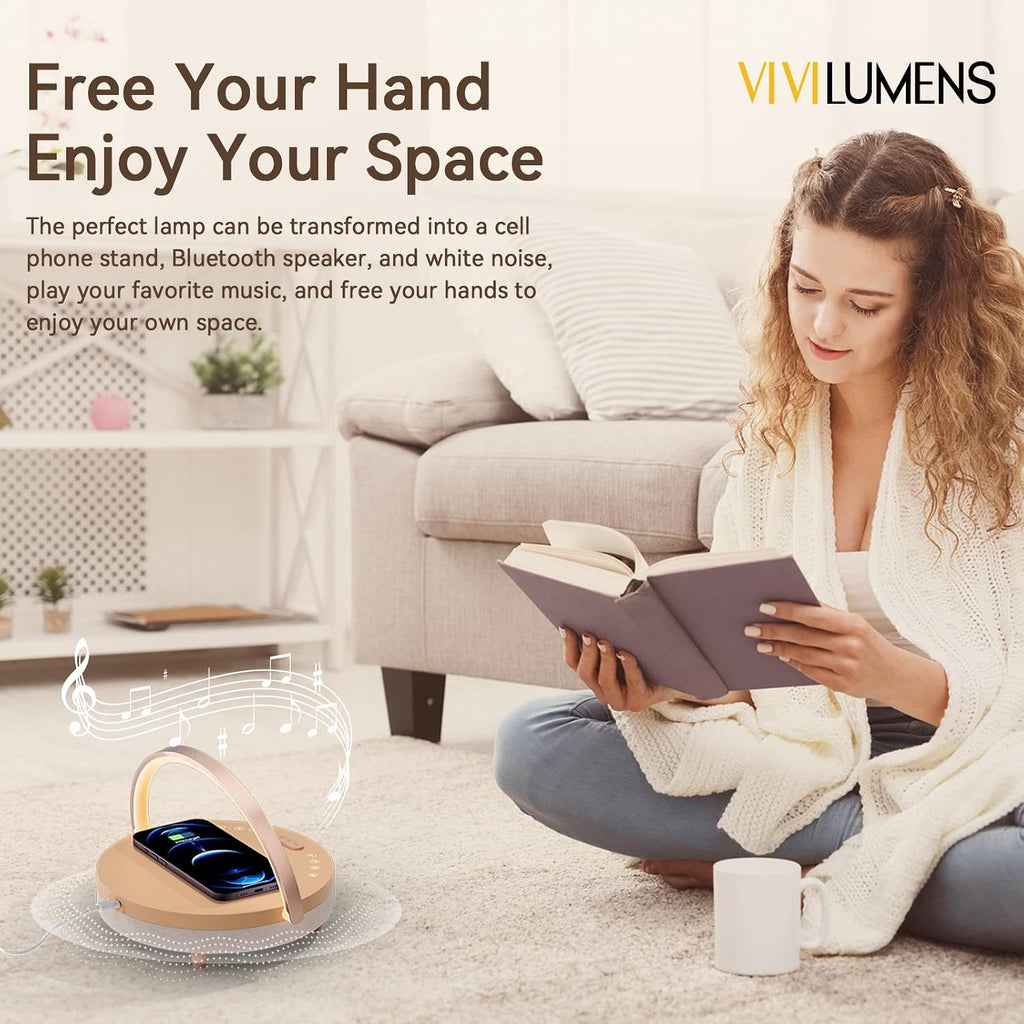 Vivilumens Birthday Gifts for Women 6 in 1 Bedside Lamps with Wireless Charger Bluetooth Speaker White Noise Machine Music Table Lamp…